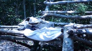 Kudoslong strips naked outside and wanks until he gushes thick cum all over his cock