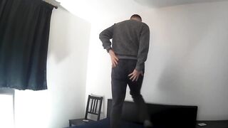 Kudoslong strips tease jerks off squirting cum in briefs