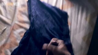 Gushing cum inside tight underwear while solo jerking off