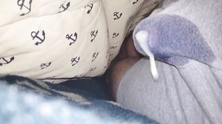 Twink cumshot leaks in tight boxers from wet dream solo session