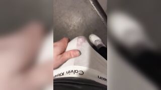 Gay twink destroys public toilet with thick cum