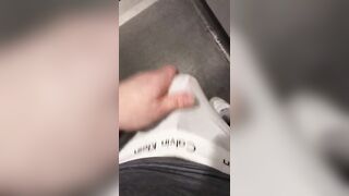 Gay twink destroys public toilet with thick cum