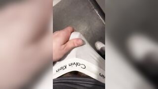 Gay twink destroys public toilet with thick cum