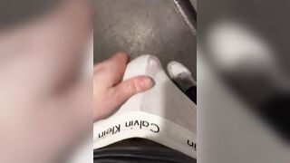 Gay twink destroys public toilet with thick cum