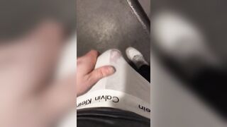 Gay twink destroys public toilet with thick cum