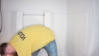 Tight jeans ruined by creamy anal dildo jerking