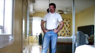 Daddy’s bulging gym shorts destroyed by raw cum