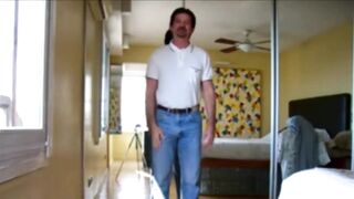 Daddy’s bulging gym shorts destroyed by raw cum