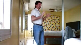 Daddy’s bulging gym shorts destroyed by raw cum