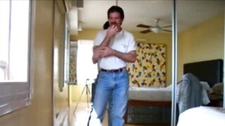 Daddy’s bulging gym shorts destroyed by raw cum