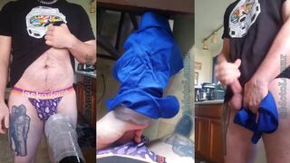 Daddy's jock strap stuffed with cum rag and fleshlight wreckage