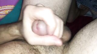 Late night masturbation guy choking on big cumshot in bed