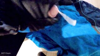 Blond twink covered in cum his own underwear big mess