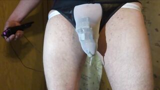 E-Stim Electro Cum Dripping Through Underwear Chastity Choked