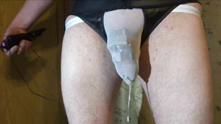 E-Stim Electro Cum Dripping Through Underwear Chastity Choked