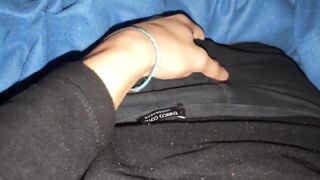 Skinny twink gets big dick handjob ruined with cum