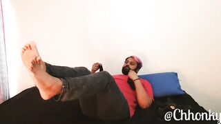 Enjoying My Smelly Feet Shoes And Undies After A Long Day Filthy Sniffing Bear Gets Cumshot