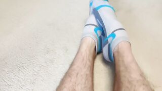 Hairy legs socks and cum ruined by sticky jizz