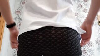 European teen with massive cock jerks off in gay underwear until thick cum drips