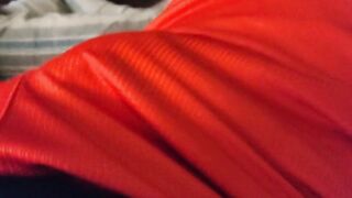 Throbbing cock bulge in tight basketball shorts while wearing a butt plug