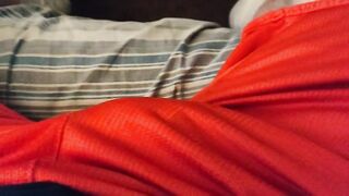 Throbbing cock bulge in tight basketball shorts while wearing a butt plug