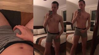 19 year old college guy Jesse Gold jerks off greying through tight boxers raw