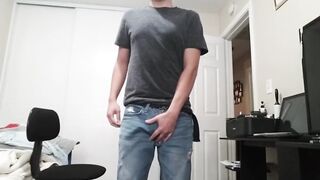 College student stripping then fucking his own load down his throat