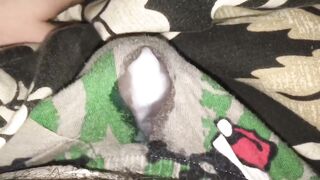 Pulsing cock blasts soaked boxers before bed hands free orgasm
