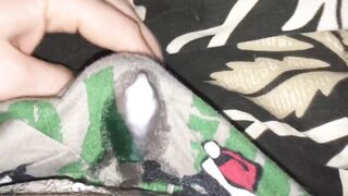 Pulsing cock blasts soaked boxers before bed hands free orgasm