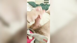 Horny in bed with my jockstrap cum dripping solo hunk