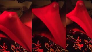 Red panties filled with hot cum while jacking off
