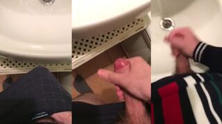 Russian teen moans while tasting his thick cum in bathroom