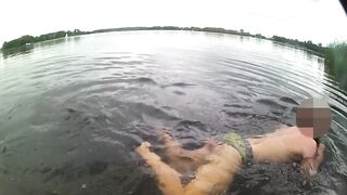 Risky European twink strip outdoor swim hard dick nudes
