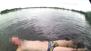 Risky European twink strip outdoor swim hard dick nudes