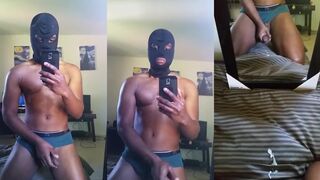 Cumshot on my Bed Edge with Masked Ebony Solo