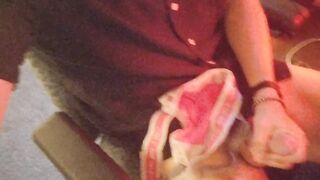 Cumshot drenched pink Diesel jock strap full load