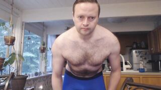 Naked hairy MILF wrecks kitchen table with thick cumshot