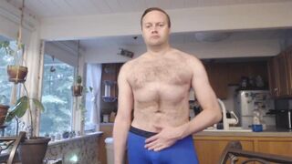 Naked hairy MILF wrecks kitchen table with thick cumshot