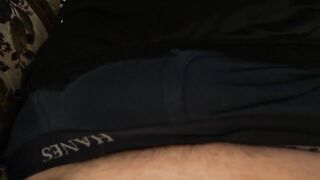 Rubbing my Big Dick Head Until Cum Pumps Out in Gay Hanes Socks