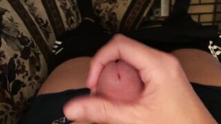 Rubbing my Big Dick Head Until Cum Pumps Out in Gay Hanes Socks