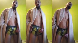 Mexican twink buzzcut cum drip at gay Christmas solo jerk