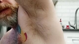 Bear's dick rock hard sniffing hairy armpits and cum