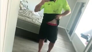 Gay muscle otter tragie wanks trapped in lockdown swaps undies with aussie tradie big cut cock