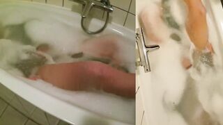 Wet mesh torture in euro bathtub cum dripping solo