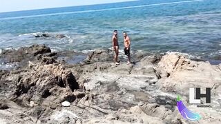 Hot daddy destroys couple at cruising beach gangbanged trio