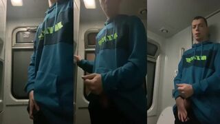 Train bathroom wrecked pounding cum while they almost busted in