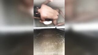 Passive moaning as big cock destroys tight motel bathroom ass