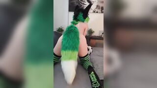 Caged dripping fox leaks cum while serving you