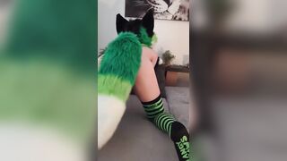 Caged dripping fox leaks cum while serving you