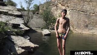 Skinny Czech Twink Breaks His Big Dick in Outdoor Handjob Blowout
